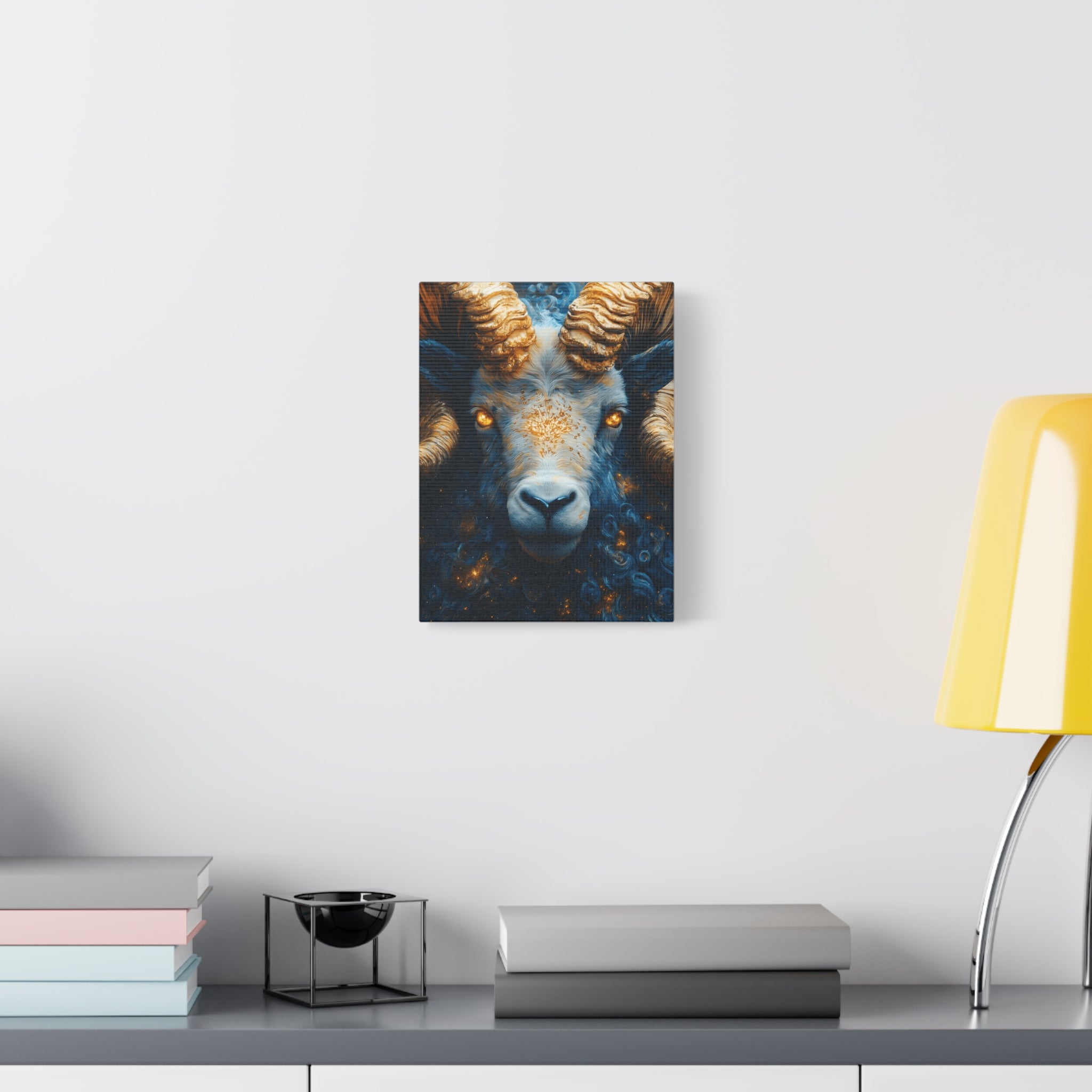 Stretched Canvas Wall Art Featuring Mystical Ram Design, Perfect for Home Decor, Art Lovers, Nature Enthusiasts, Gift Idea