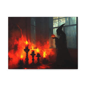 Spooky Halloween Canvas Print, Witch Decor, Haunted House Art, Creepy Wall Art, Fall Home Decor