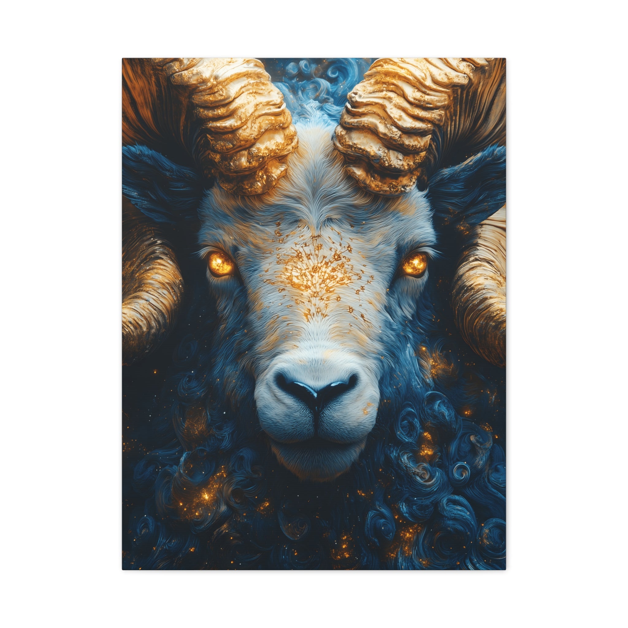 Stretched Canvas Wall Art Featuring Mystical Ram Design, Perfect for Home Decor, Art Lovers, Nature Enthusiasts, Gift Idea