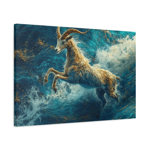 Leaping Goat Canvas Art, Water Splash Wall Décor, Farmhouse Decor, Nature Art, Goat Lover Gift, Animal Wall Hanging