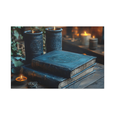 Mystical Book Canvas Art, Enchanted Decor, Gothic Wall Art, Dark Academia Home Decor, Candlelight Aesthetic