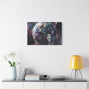 Stretched Canvas Wall Art, Cosmic Earth Design, Home Decor, Modern Art, Gift for Space Lovers, Galaxy Artwork