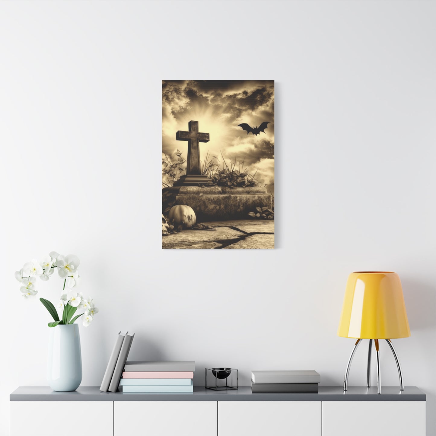 Gothic Halloween Wall Art, Perfect for Home Decor, Spooky Aesthetic, Graveyard Scene, Autumn Decor, Haunted House