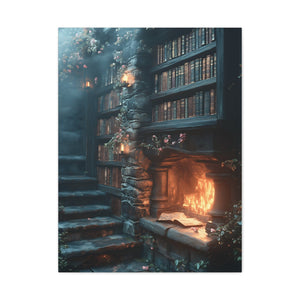 Cozy Fantasy Art Canvas, Enchanting Library Décor, Wall Art for Book Lovers, Mystical Home Aesthetic