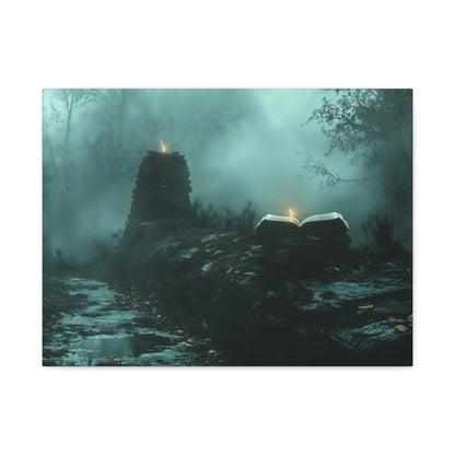 Mystical Book Canvas Art, Enigmatic Wall Decor, Fantasy Themed Home Decor, Gift for Book Lovers, Unique Art Piece, Wall Art for Halloween