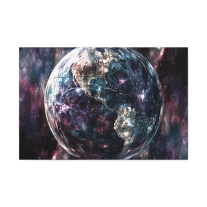 Stretched Canvas Wall Art, Cosmic Earth Design, Home Decor, Modern Art, Gift for Space Lovers, Galaxy Artwork