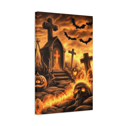 Gothic Halloween Art Print, Spooky Wall Decor, Haunted House Canvas, Autumn Home Decor, Gothic Artwork for Halloween