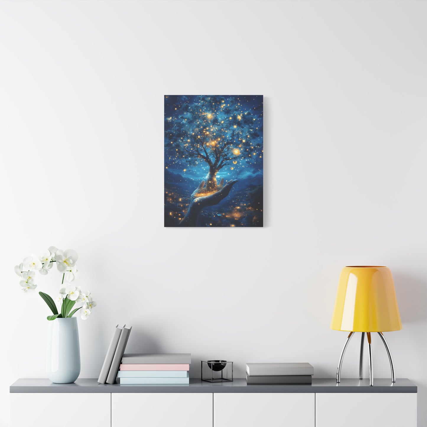 Stretched Canvas Art Print - Dreamy Night Tree Design, Home Decor, Gift for Nature Lovers, Bohemian Wall Art, Mindful Decor