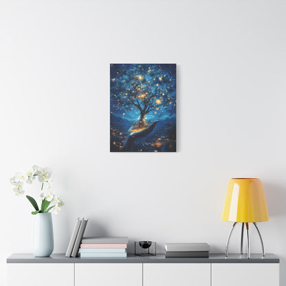 Stretched Canvas Art Print - Dreamy Night Tree Design, Home Decor, Gift for Nature Lovers, Bohemian Wall Art, Mindful Decor