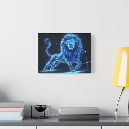 Celestial Lion Canvas Art, Cosmic Decor, Starry Night Wall Art, Gift for Animal Lovers, Home Office Decor, Vibrant Blue Canvas