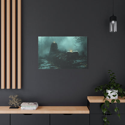 Mystical Book Canvas Art, Enigmatic Wall Decor, Fantasy Themed Home Decor, Gift for Book Lovers, Unique Art Piece, Wall Art for Halloween