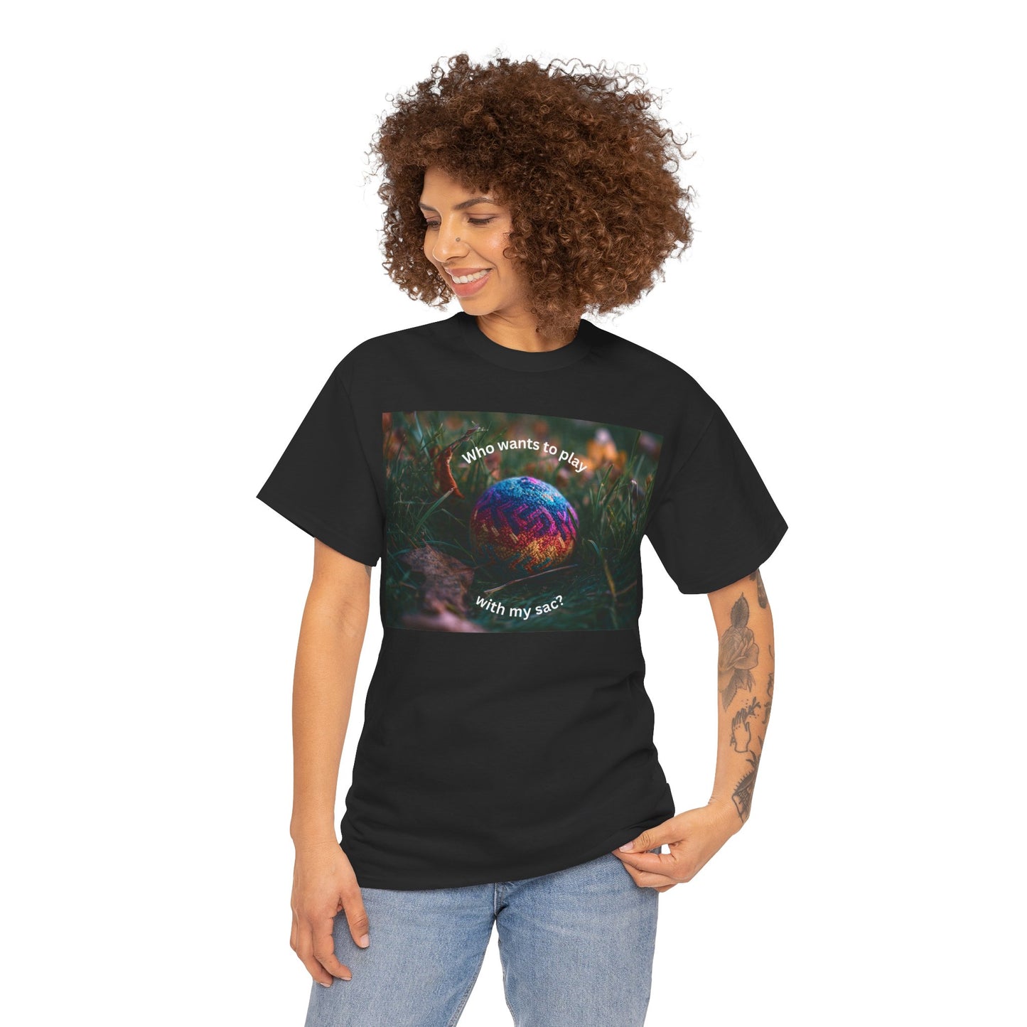 Playful Unisex Heavy Cotton Tee featuring humorous hacky sack graphic, perfect for casual wear.