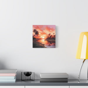 Sunset Canvas Wall Art, Tropical Landscape Decor, Coastal Home Decoration, Living Room Artwork, Gift for Nature Lovers