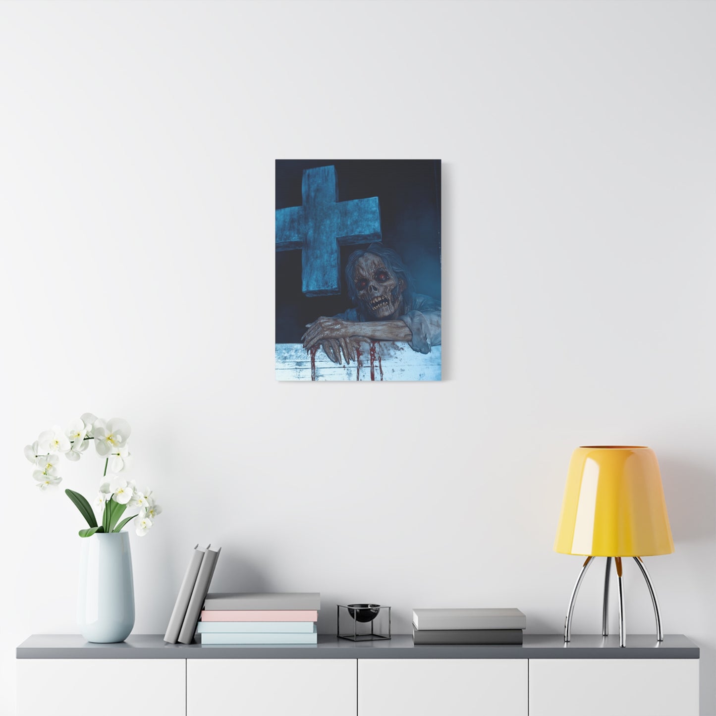 Macabre Zombie Wall Art Canvas, Horror Home Decor, Spooky Room Decoration, Unique Halloween Gift, Creepy Artwork for Living Room