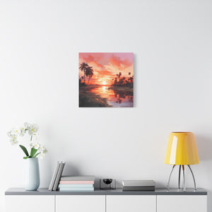 Sunset Canvas Wall Art, Tropical Landscape Decor, Coastal Home Decoration, Living Room Artwork, Gift for Nature Lovers