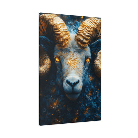 Stretched Canvas Wall Art Featuring Mystical Ram Design, Perfect for Home Decor, Art Lovers, Nature Enthusiasts, Gift Idea