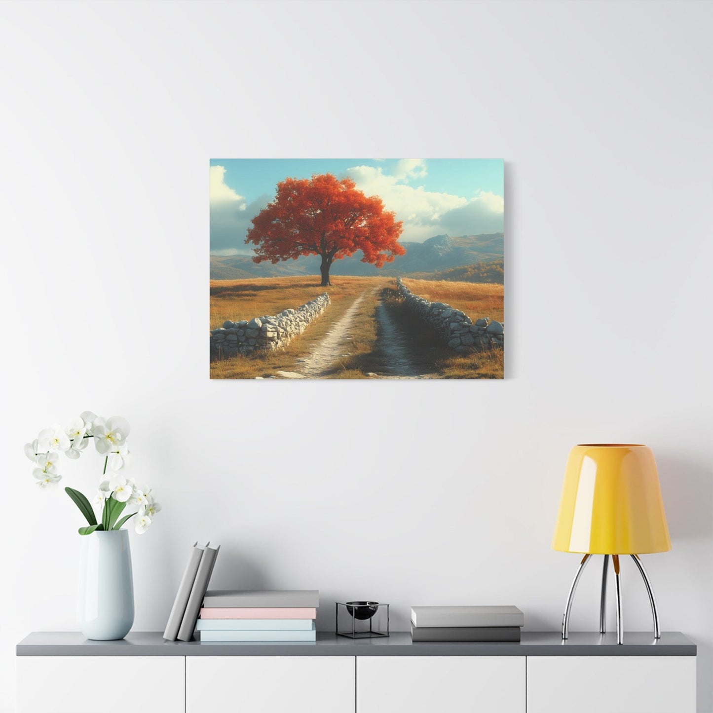 Vibrant Landscape Canvas Art, Nature Wall Decor, Red Tree Print, Home Decor, Gift for Nature Lovers