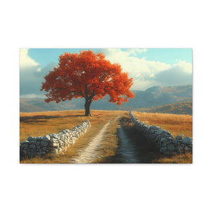 Vibrant Landscape Canvas Art, Nature Wall Decor, Red Tree Print, Home Decor, Gift for Nature Lovers