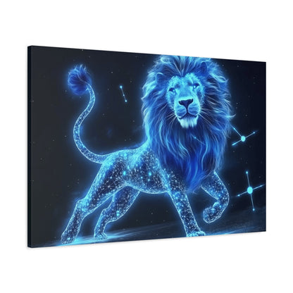 Celestial Lion Canvas Art, Cosmic Decor, Starry Night Wall Art, Gift for Animal Lovers, Home Office Decor, Vibrant Blue Canvas