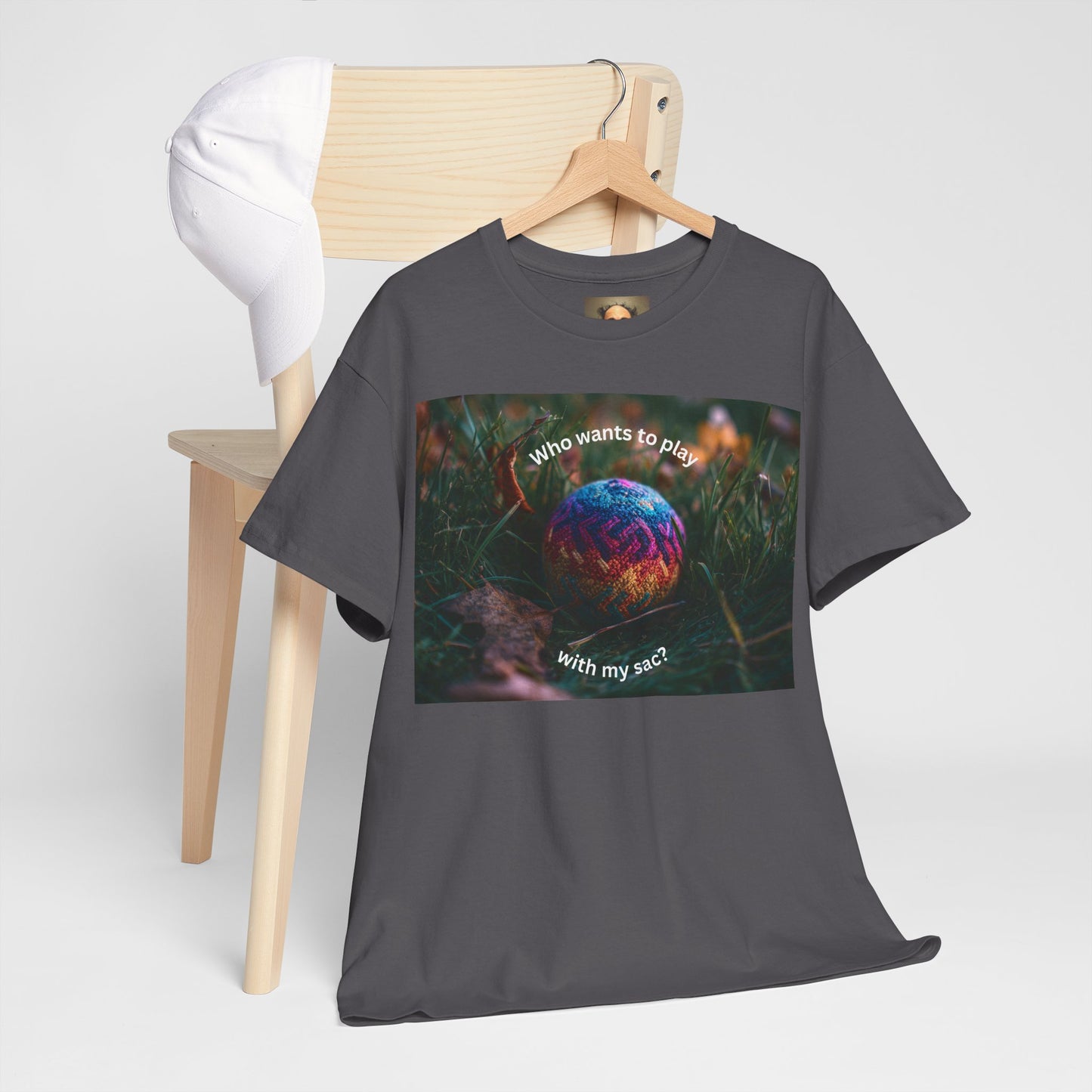 Playful Unisex Heavy Cotton Tee featuring humorous hacky sack graphic, perfect for casual wear.
