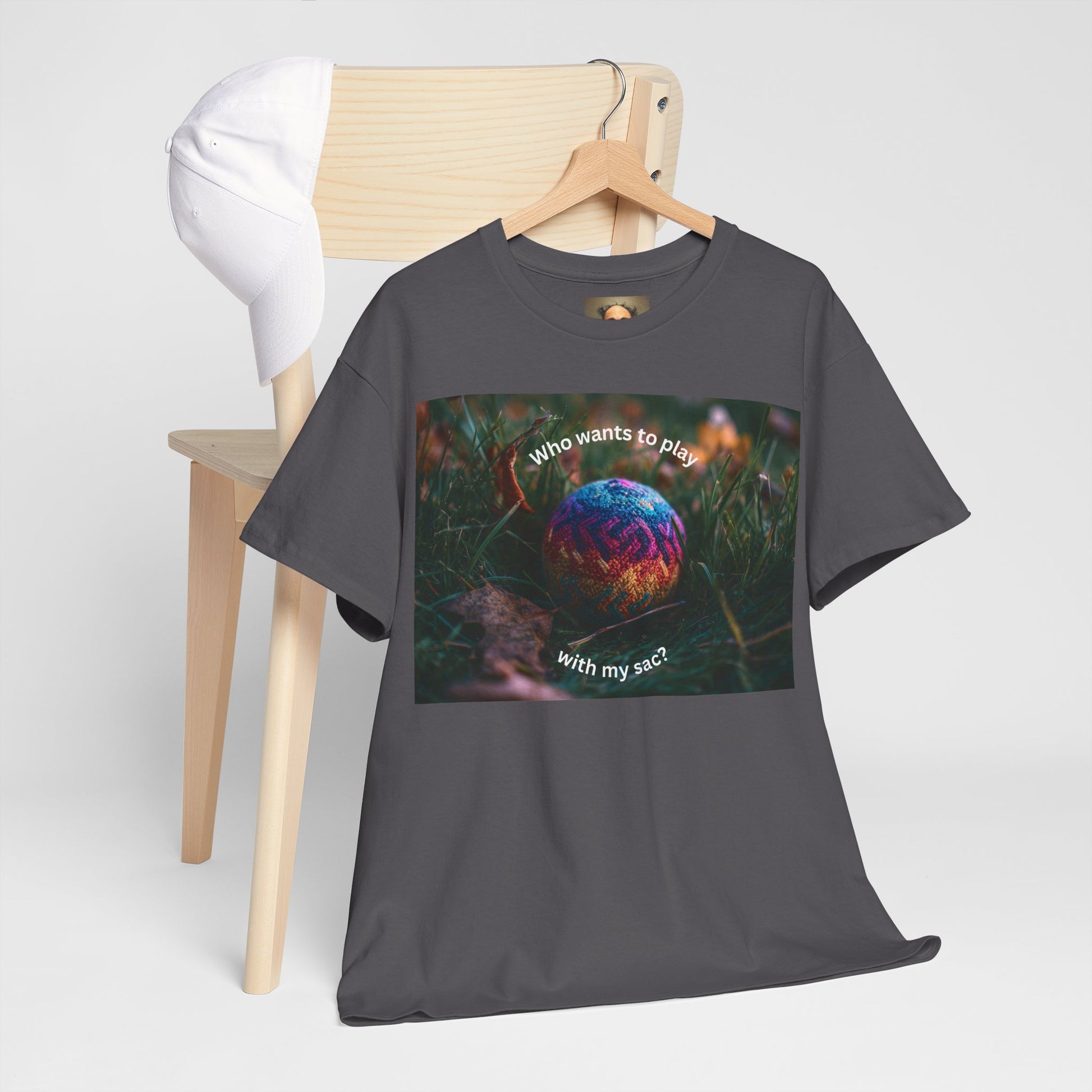 Playful Unisex Heavy Cotton Tee featuring humorous hacky sack graphic, perfect for casual wear.