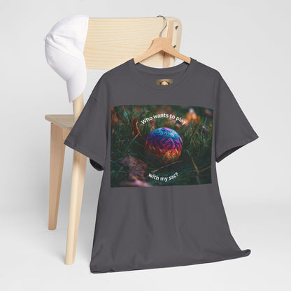Playful Unisex Heavy Cotton Tee featuring humorous hacky sack graphic, perfect for casual wear.
