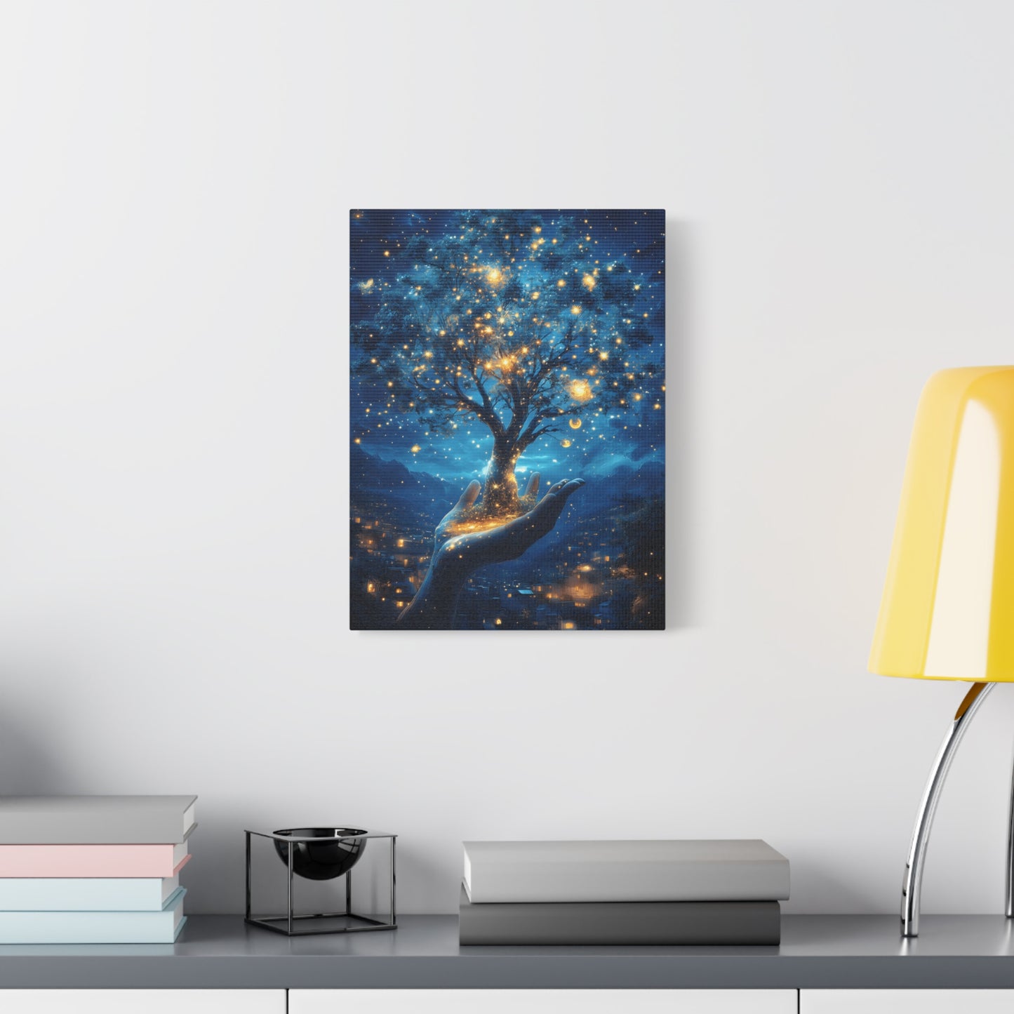 Stretched Canvas Art Print - Dreamy Night Tree Design, Home Decor, Gift for Nature Lovers, Bohemian Wall Art, Mindful Decor