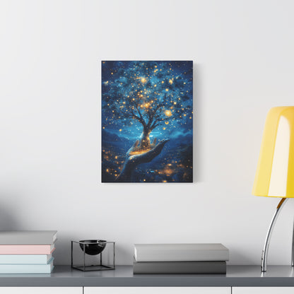 Stretched Canvas Art Print - Dreamy Night Tree Design, Home Decor, Gift for Nature Lovers, Bohemian Wall Art, Mindful Decor