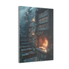 Enchanted Library Canvas Art, Cozy Fireplace Wall Décor, Fantasy-Inspired Book Nook, Magical Home Décor