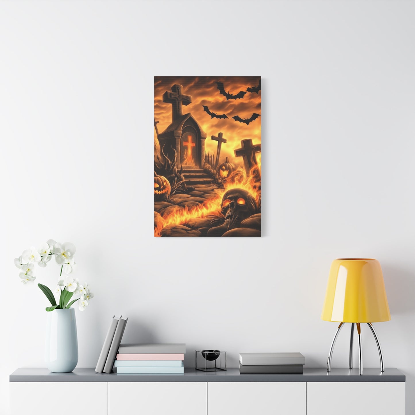 Gothic Halloween Art Print, Spooky Wall Decor, Haunted House Canvas, Autumn Home Decor, Gothic Artwork for Halloween