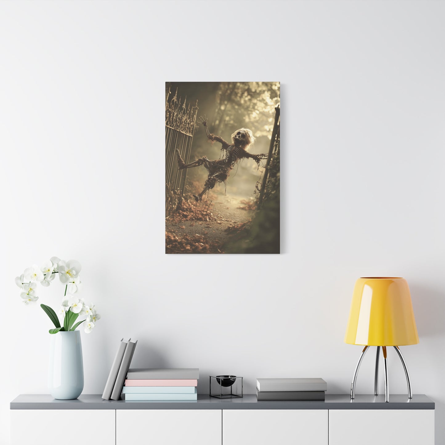 Halloween Skeleton Canvas Wall Art, Spooky Home Decor, Ghoulish Gift, Autumn Decoration, Creepy Wall Hanging