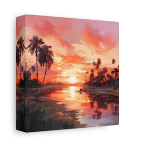 Sunset Canvas Wall Art, Tropical Landscape Decor, Coastal Home Decoration, Living Room Artwork, Gift for Nature Lovers