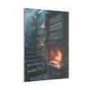 Enchanted Library Canvas Art, Cozy Fireplace Wall Décor, Fantasy-Inspired Book Nook, Magical Home Décor