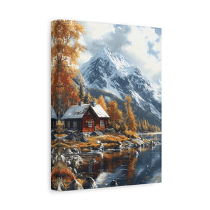 Serene Landscape Canvas Wall Art, Nature Decor, Fall Aesthetic Home Decor, Cozy Cabin Artwork, Mountain Scene Print