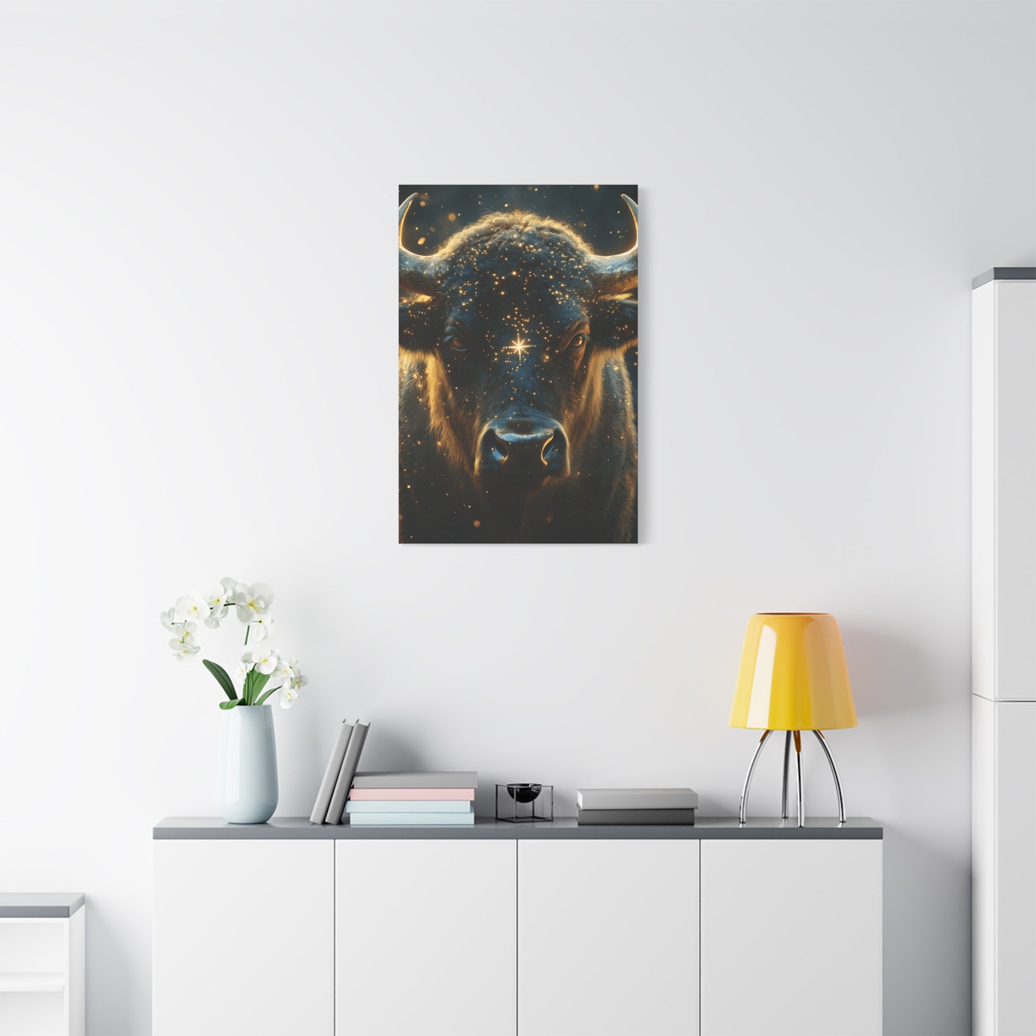 Cosmic Bull Canvas Art, Wall Décor, Home Office Artwork, Unique Gift, Rustic Vibe, Animal Lover Decor