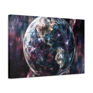 Stretched Canvas Wall Art, Cosmic Earth Design, Home Decor, Modern Art, Gift for Space Lovers, Galaxy Artwork