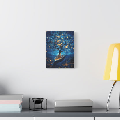Stretched Canvas Art Print - Dreamy Night Tree Design, Home Decor, Gift for Nature Lovers, Bohemian Wall Art, Mindful Decor