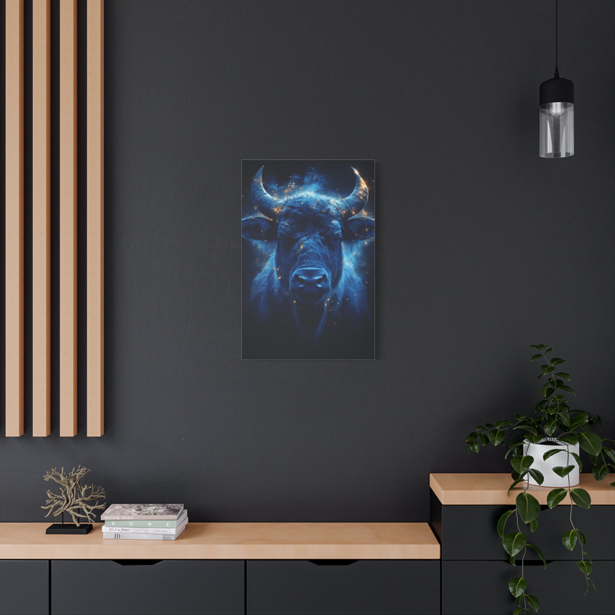 Cosmic Bull Canvas Art, Vibrant Wall Decor, Farmhouse Chic, Gift for Animal Lovers, Unique Home Accent, Astrology Inspired