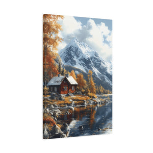 Serene Landscape Canvas Wall Art, Nature Decor, Fall Aesthetic Home Decor, Cozy Cabin Artwork, Mountain Scene Print