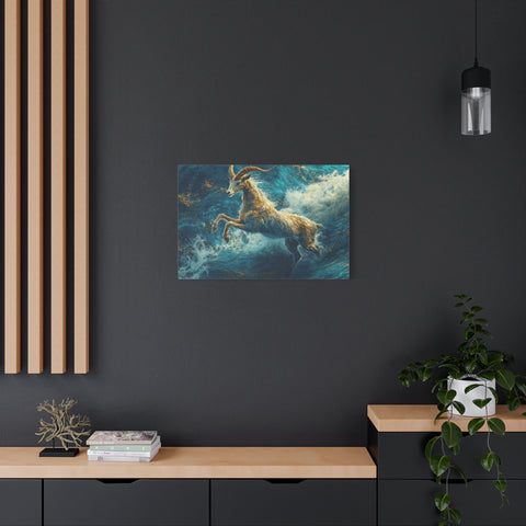 Leaping Goat Canvas Art, Water Splash Wall Décor, Farmhouse Decor, Nature Art, Goat Lover Gift, Animal Wall Hanging