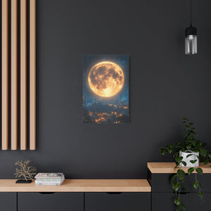 Stretched Canvas Art, Moonlit Cityscape, Home Decor, Starry Night Wall Art, Unique Gift for Moon Lovers