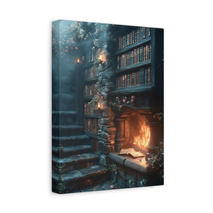 Cozy Fantasy Art Canvas, Enchanting Library Décor, Wall Art for Book Lovers, Mystical Home Aesthetic
