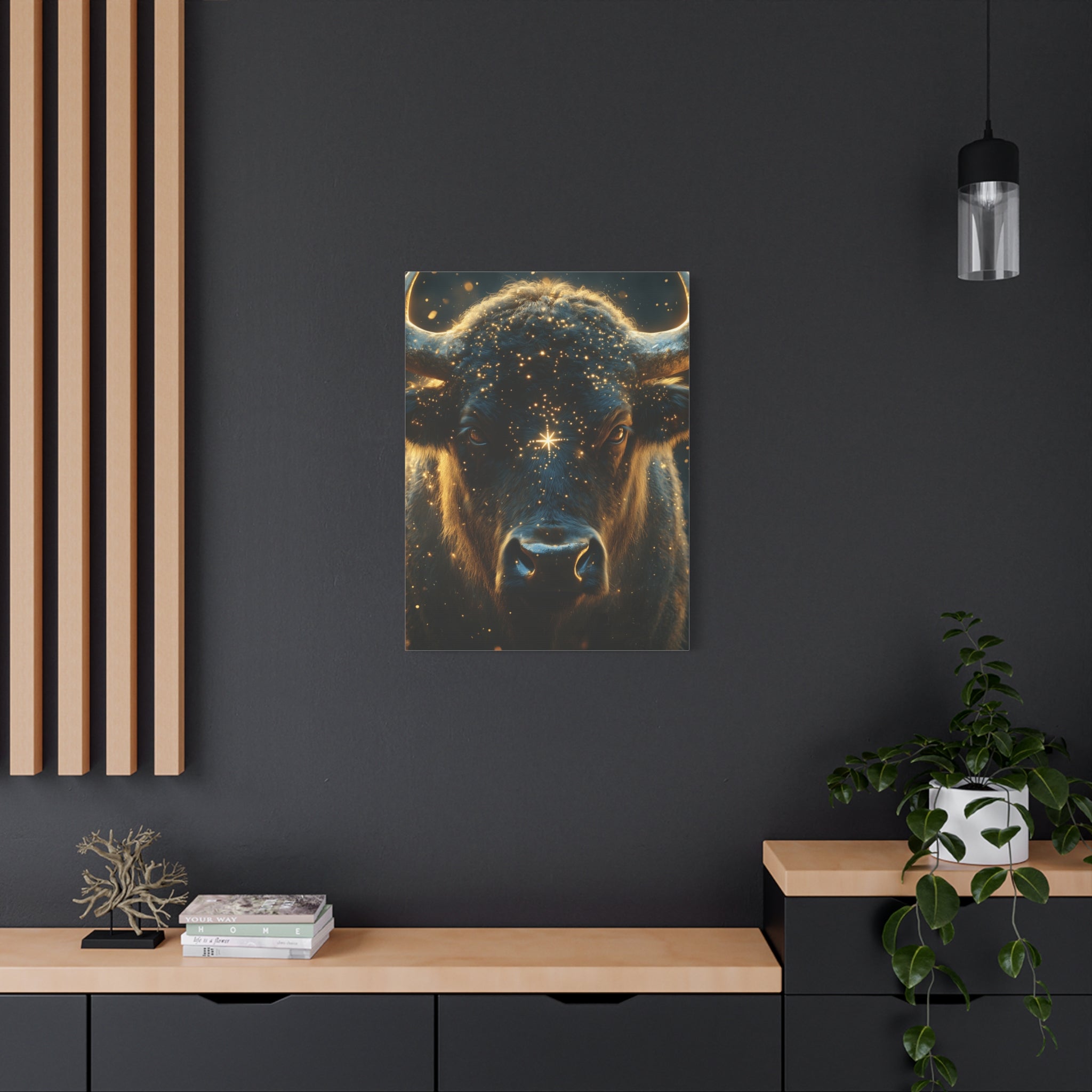 Cosmic Bull Canvas Art, Wall Décor, Home Office Artwork, Unique Gift, Rustic Vibe, Animal Lover Decor