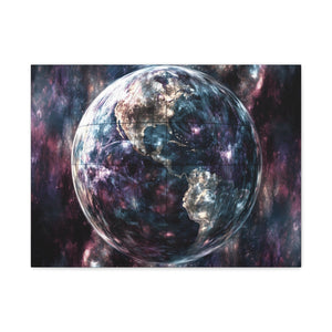 Stretched Canvas Wall Art, Cosmic Earth Design, Home Decor, Modern Art, Gift for Space Lovers, Galaxy Artwork