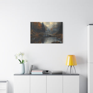 Autumn Landscape Canvas Print, Nature Art for Home Decor, Rustic Wall Art, Fall Decor, Bridge and River Painting