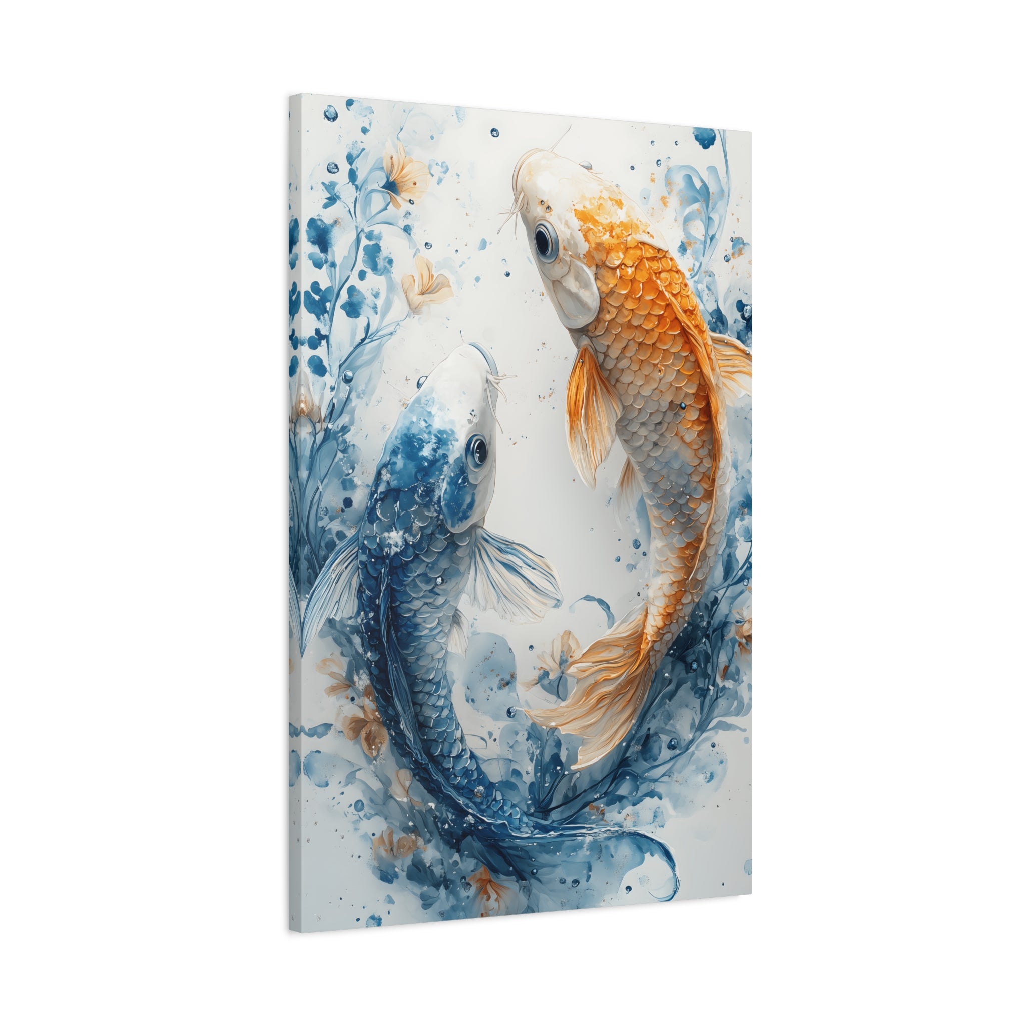 Artistic Koi Canvas, Home Decor, Gift Idea, Asian Wall Art, Unique Art Piece