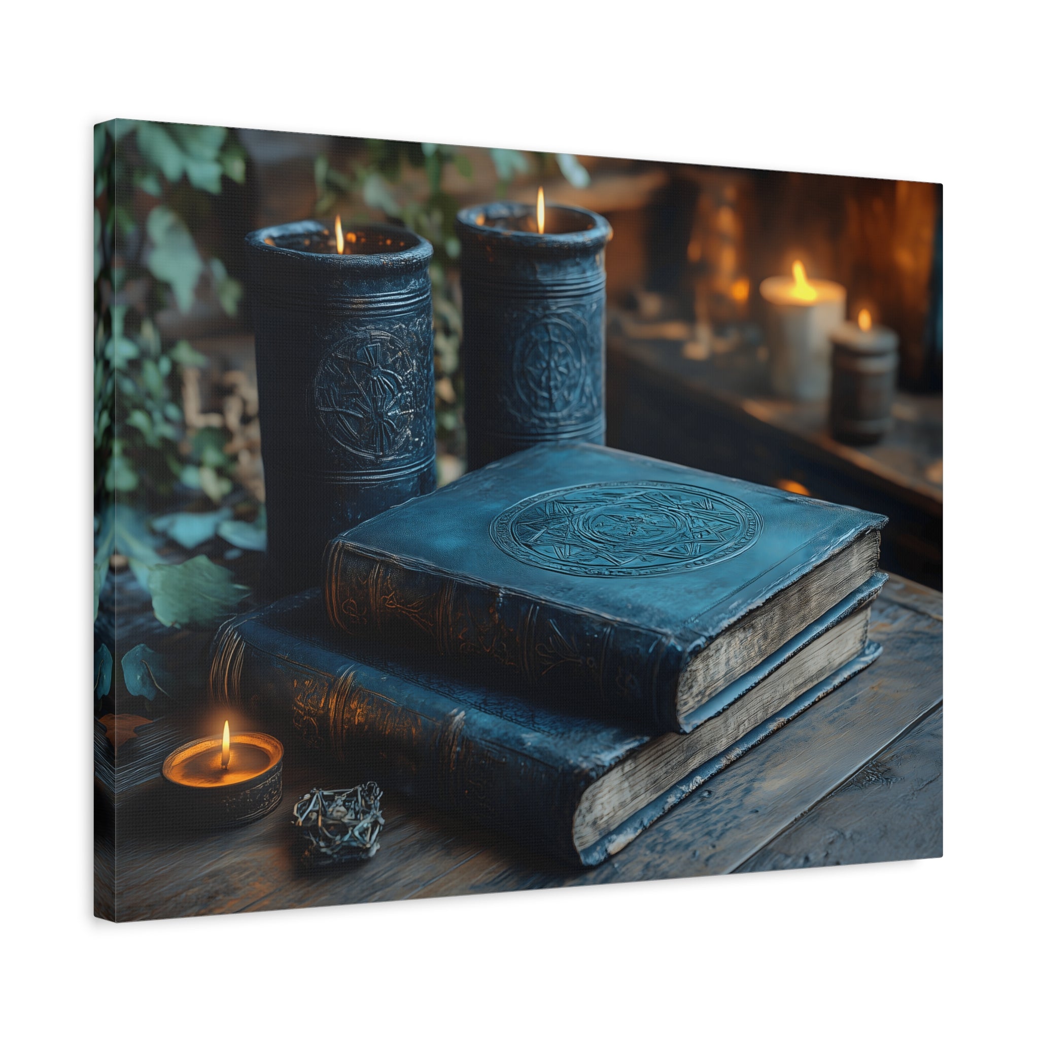 Mystical Book Canvas Art, Enchanted Decor, Gothic Wall Art, Dark Academia Home Decor, Candlelight Aesthetic