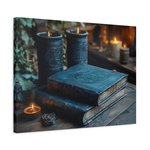 Mystical Book Canvas Art, Enchanted Decor, Gothic Wall Art, Dark Academia Home Decor, Candlelight Aesthetic
