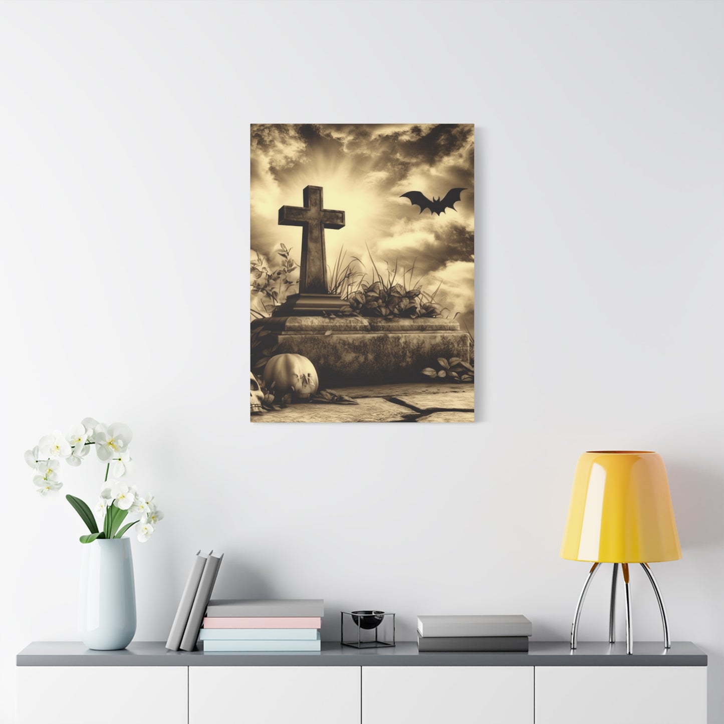 Gothic Halloween Wall Art, Perfect for Home Decor, Spooky Aesthetic, Graveyard Scene, Autumn Decor, Haunted House