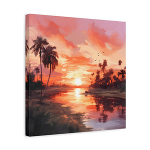 Sunset Canvas Wall Art, Tropical Landscape Decor, Coastal Home Decoration, Living Room Artwork, Gift for Nature Lovers